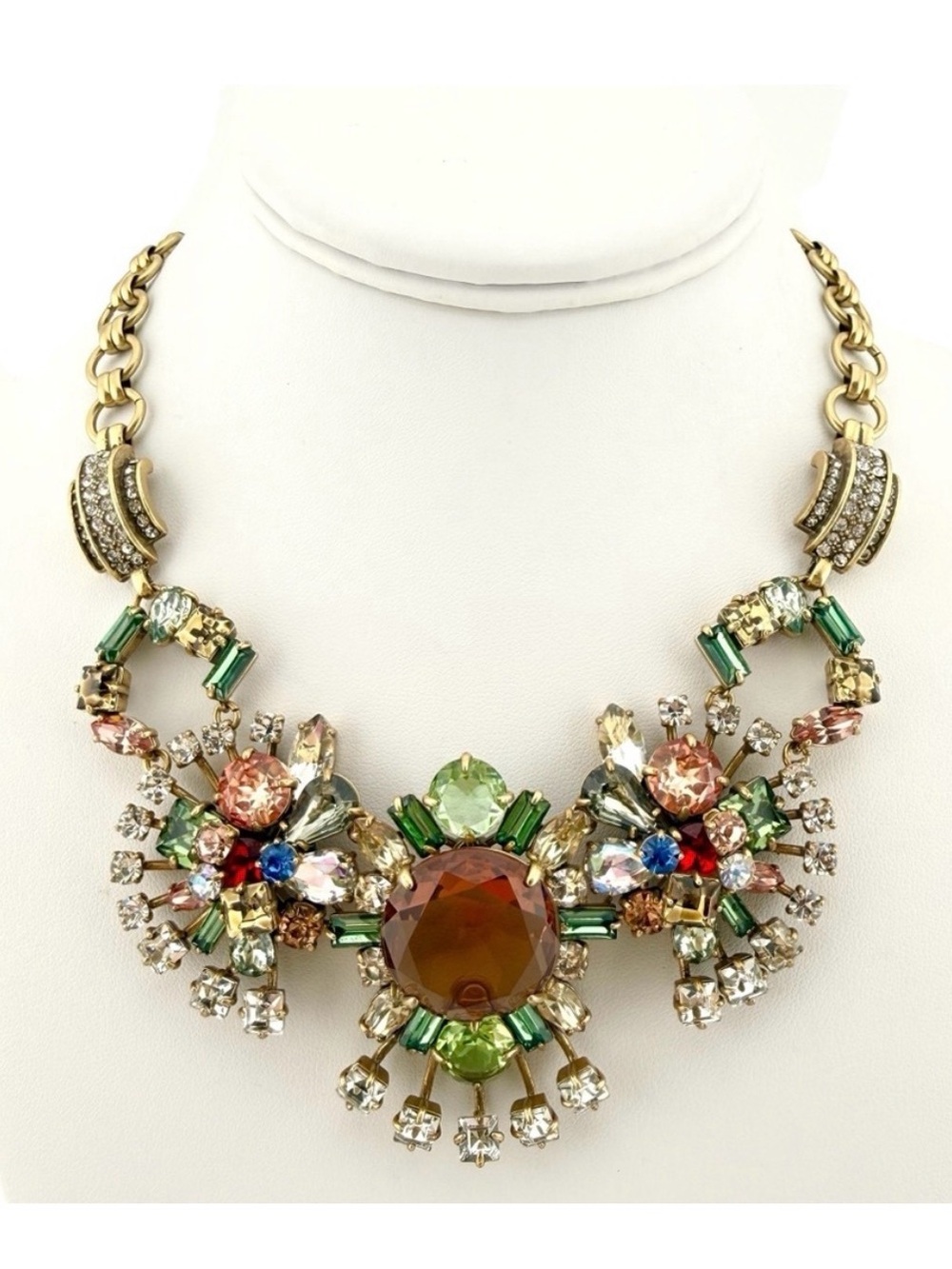 Rare Retired J.Crew Crystal Floral Statement Necklace Gold Multicolor - Picture 4 of 5